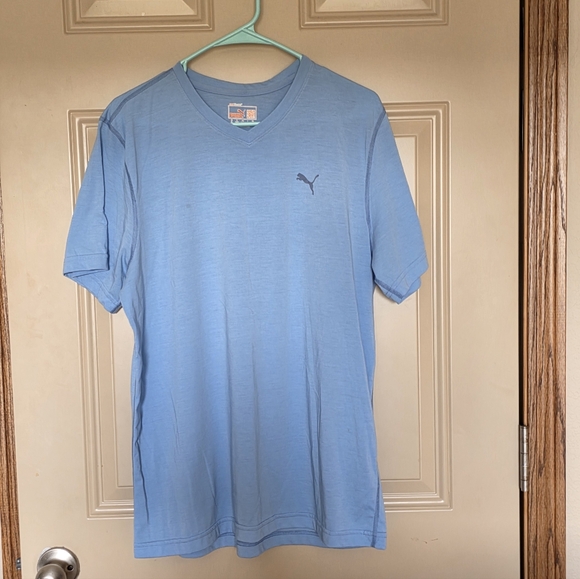 Puma Men's Light Blue V-Neck Tee - Picture 1 of 4